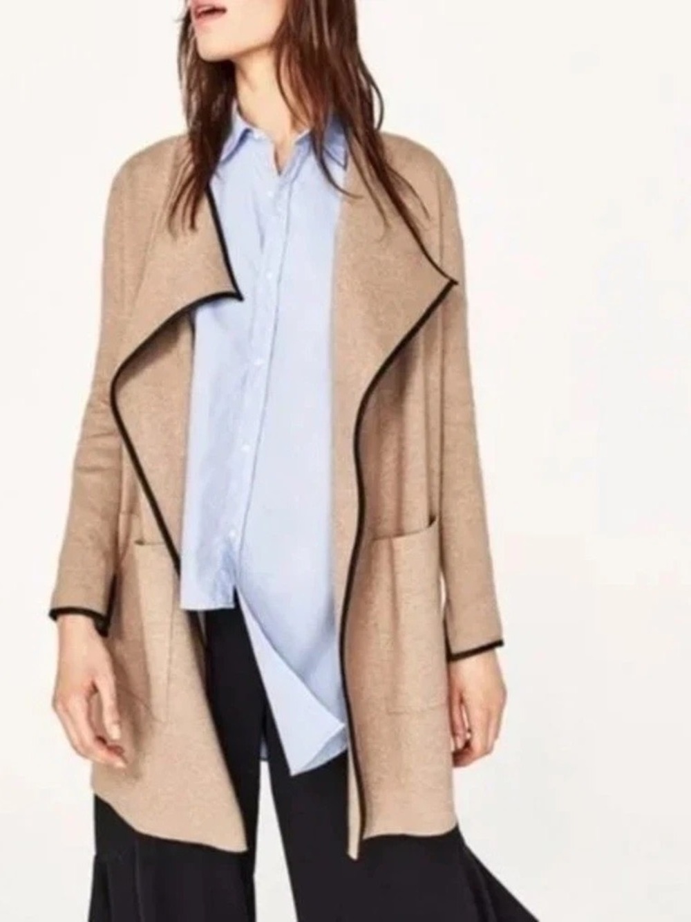 Zara Open Front Cardigan with Black Trim size L